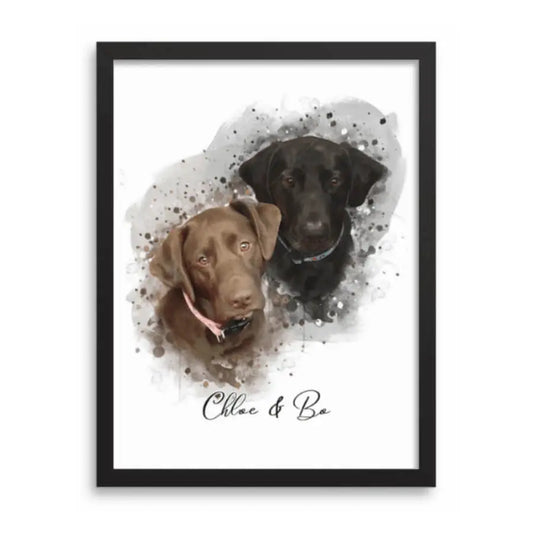 Paw-Pixie custom watercolor portrait of a corgi dog in a black frame by Paw-Pixie