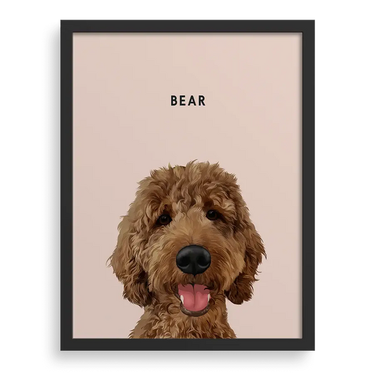 Custom portrait of one brown dog by Paw-Pixie, shown with a pink background.