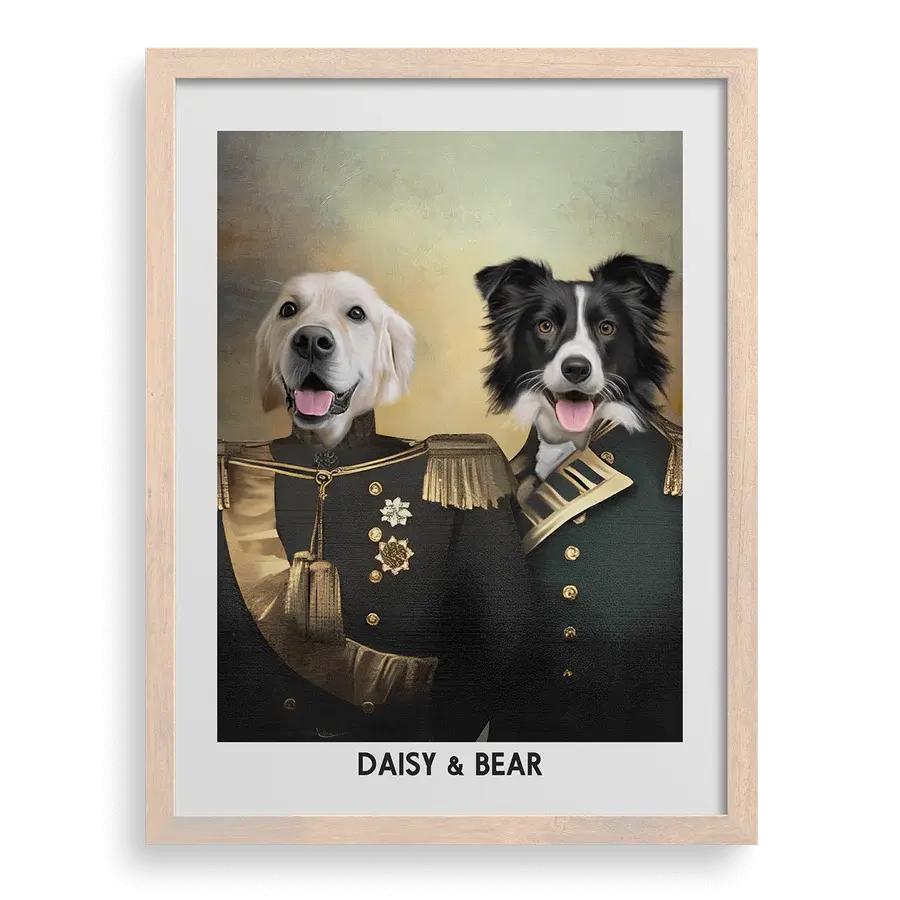 Custom pet portrait "The Protectors" with Brown frame by Paw-Pixie.