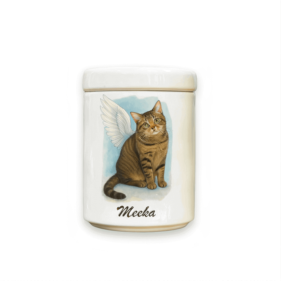 Custom pet urn with bird design, personalised memorial keepsake