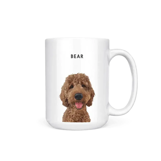 Personalised 15oz pet portrait mug with dog painting face design, memorial pet gift