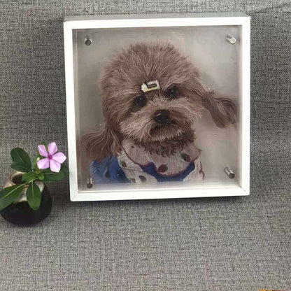 Custom 3D acrylic pet display with dog head artwork, realistic memorial decoration