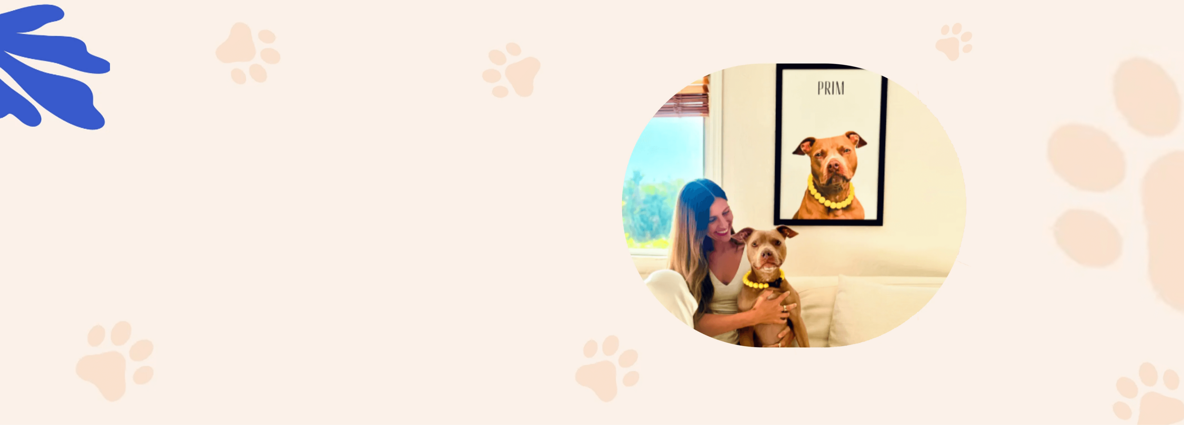 Customer with pet holding Paw-Pixie custom pet portrait framed artwork