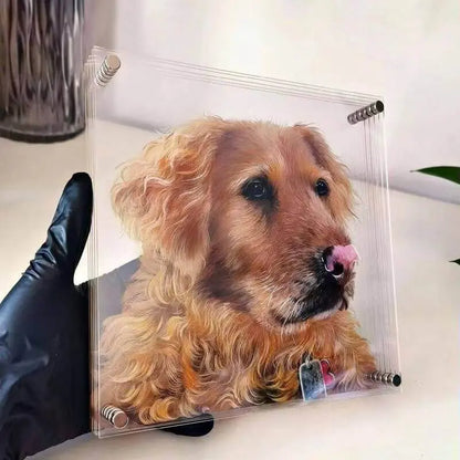 Custom 3D Acrylic Pet Display with small brown dachshund dog photo preserved in acrylic case by Paw-Pixie