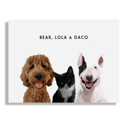 Custom Portrait for Three Pets with Soft White background and No Frame, dog and cat custom pet portrait by Paw-Pixie