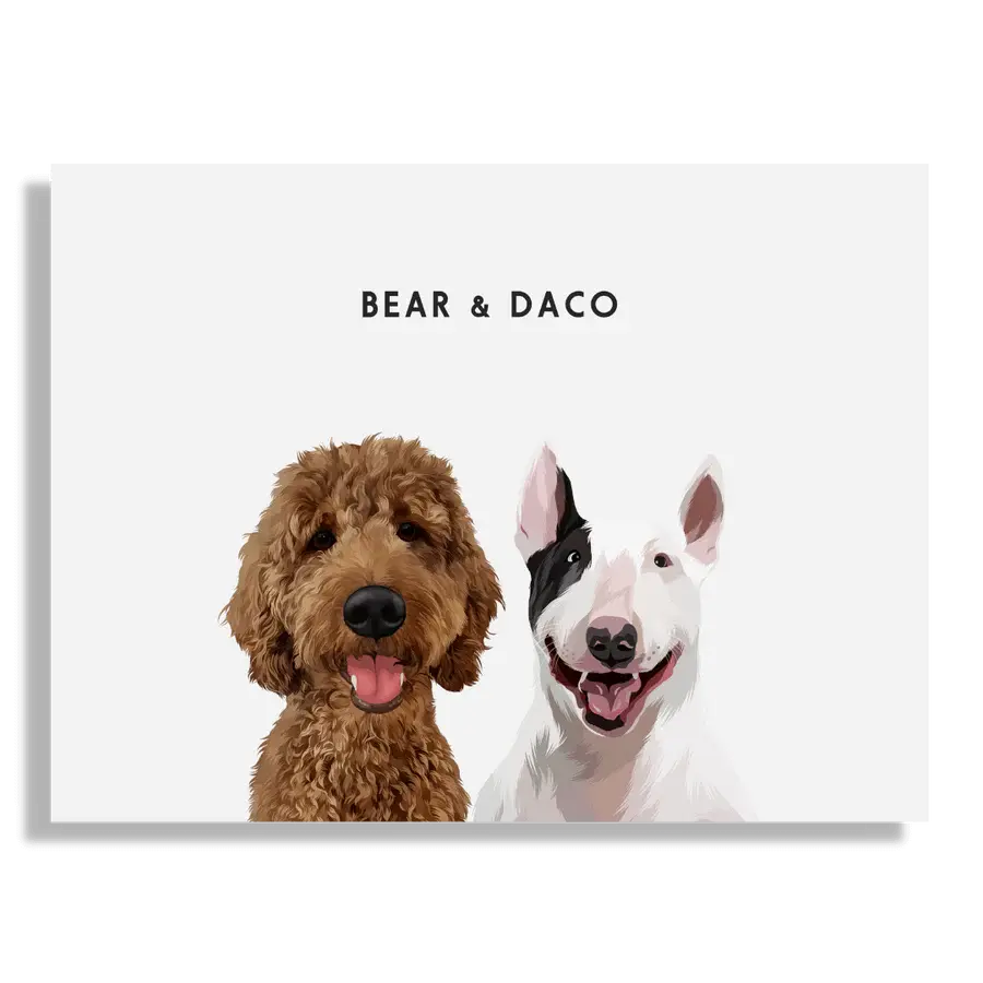 Custom Portrait for Two Pets on Soft White background, no frame — personalized pet wall art by Paw-Pixie