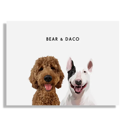 Custom Portrait for Two Pets on Soft White background, no frame — personalized pet wall art by Paw-Pixie