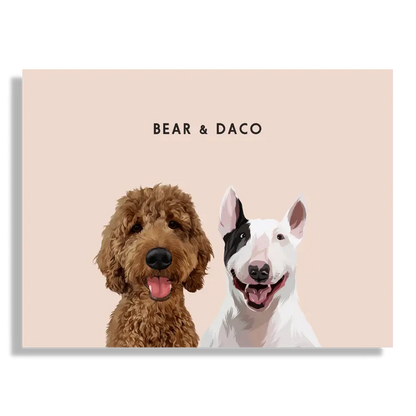 Custom Portrait for Two Pets on Dusty Pink background, no frame — modern pet memorial portrait by Paw-Pixie