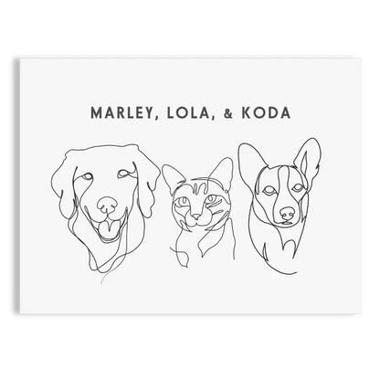 Custom One Pet Line Drawing Portrait on Soft White background with No Frame — dog painting face, dog artwork, pet memorial gifts by Paw-Pixie