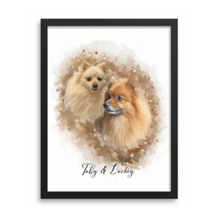 Custom watercolor pet portrait of a white dog with pink tones in a black frame by Paw-Pixie