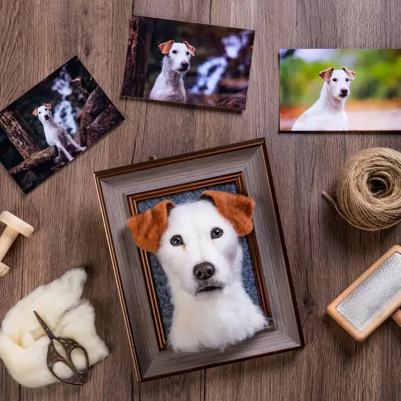 Personalised framed plush pet portraits, multiple dog artwork memorial gifts display