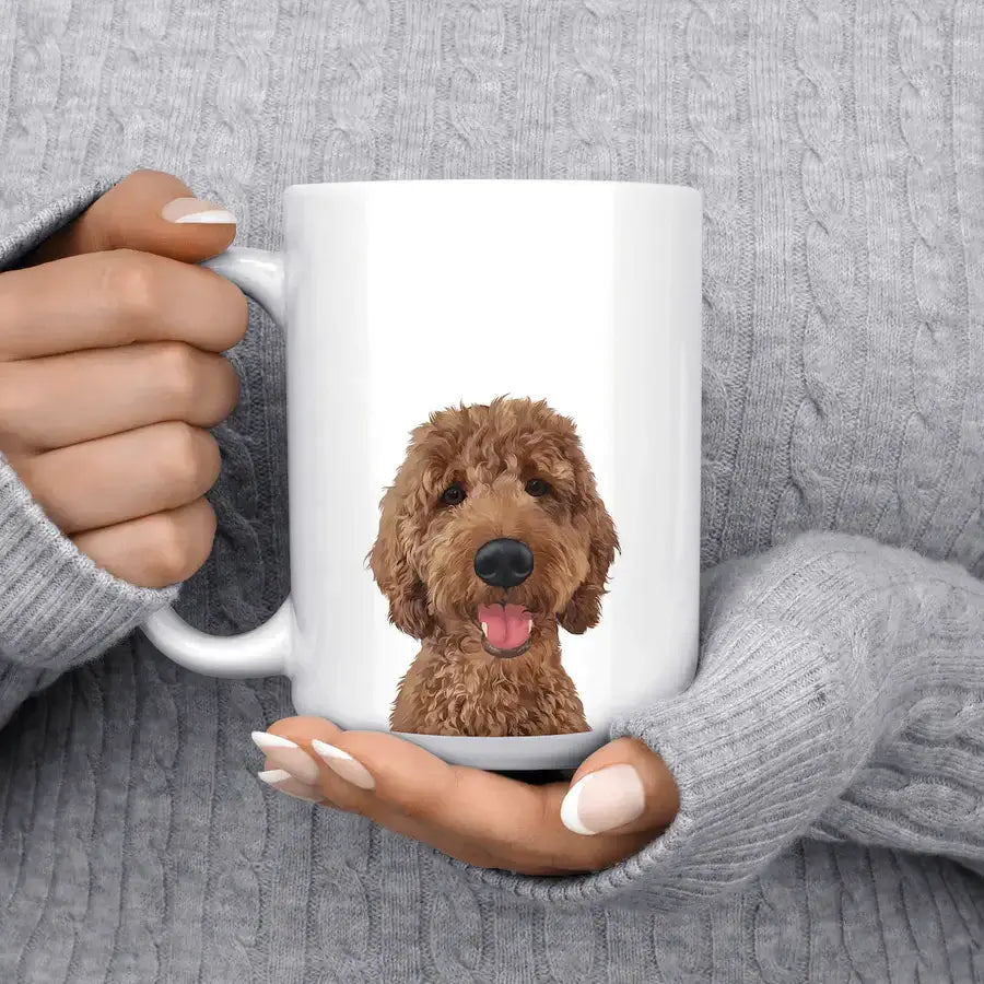 Custom pet portrait mug 15oz, dog artwork printed on ceramic coffee cup