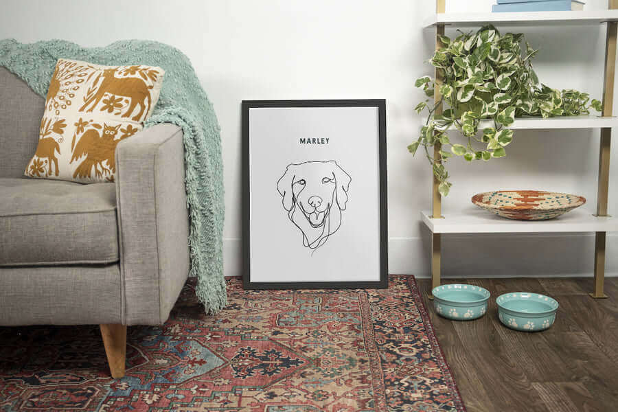 Dog painting face minimalist pet portrait wall art, personalised soft toys decor