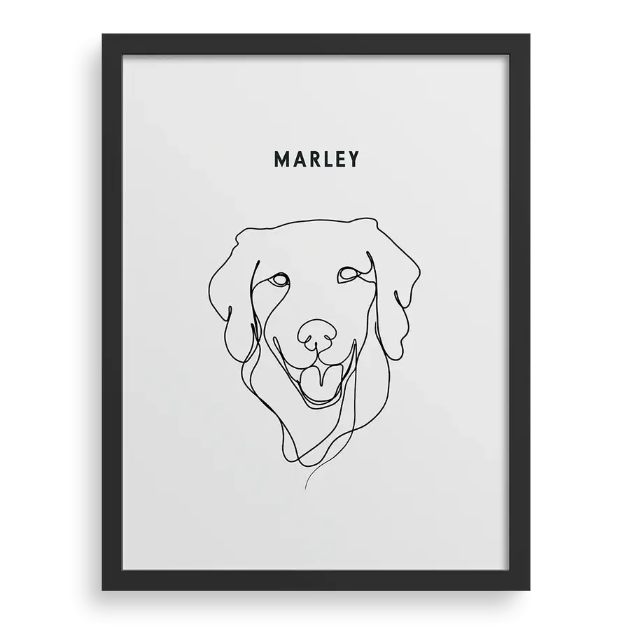 Custom One Pet Line Drawing Portrait with Soft White background, black frame, with name – paw-pixie