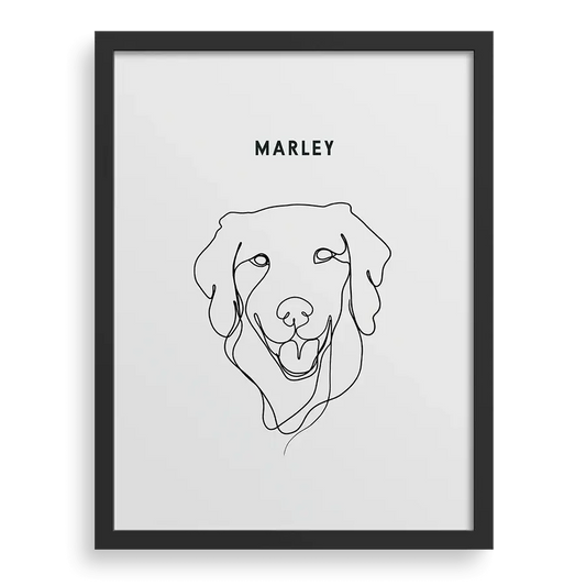Custom One Pet Line Drawing Portrait with Soft White background, black frame, with name – paw-pixie