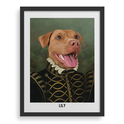 Custom pet portrait "The Baroness" with Black frame by Paw-Pixie.
