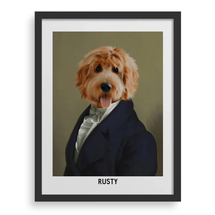 Custom pet portrait "The Dignified Gentleman" with Black frame by Paw-Pixie.