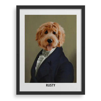 Custom pet portrait "The Dignified Gentleman" with Black frame by Paw-Pixie.