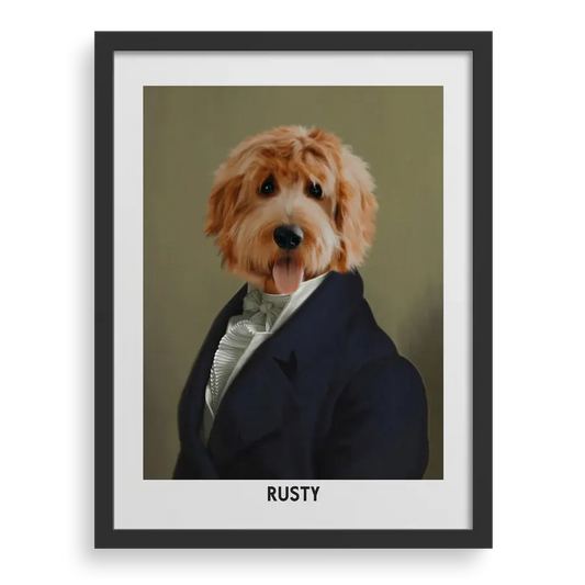 Custom pet portrait "The Dignified Gentleman" with Black frame by Paw-Pixie.