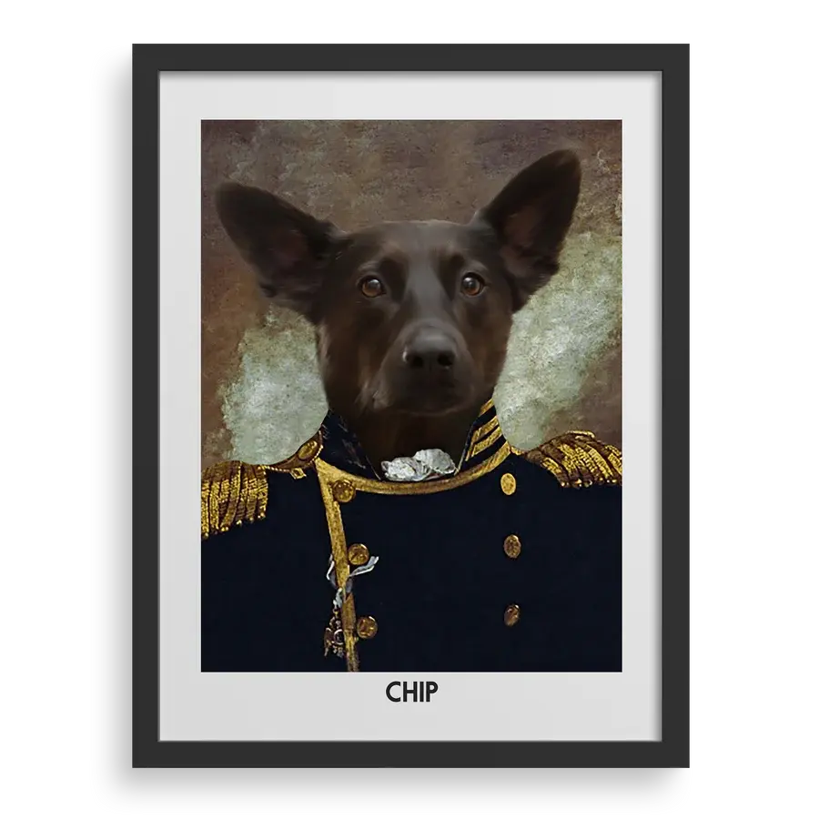 Custom pet portrait "The Grand Elegance" with Black frame by Paw-Pixie.
