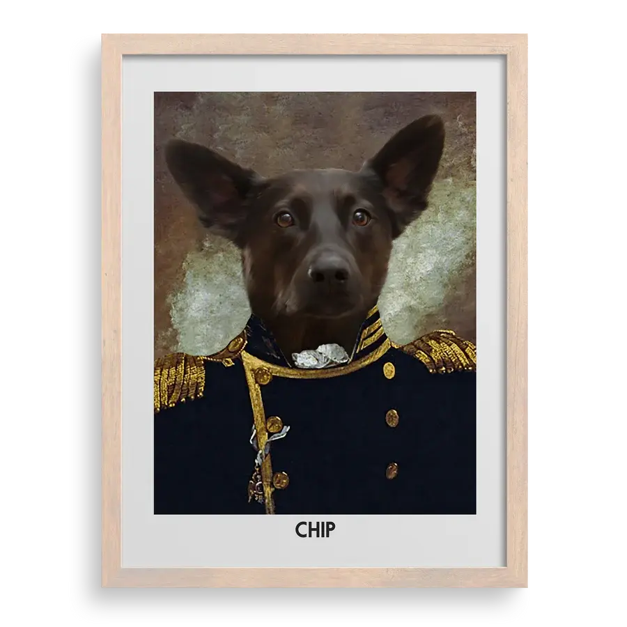 Custom pet portrait "The Grand Elegance" with Brown frame by Paw-Pixie.
