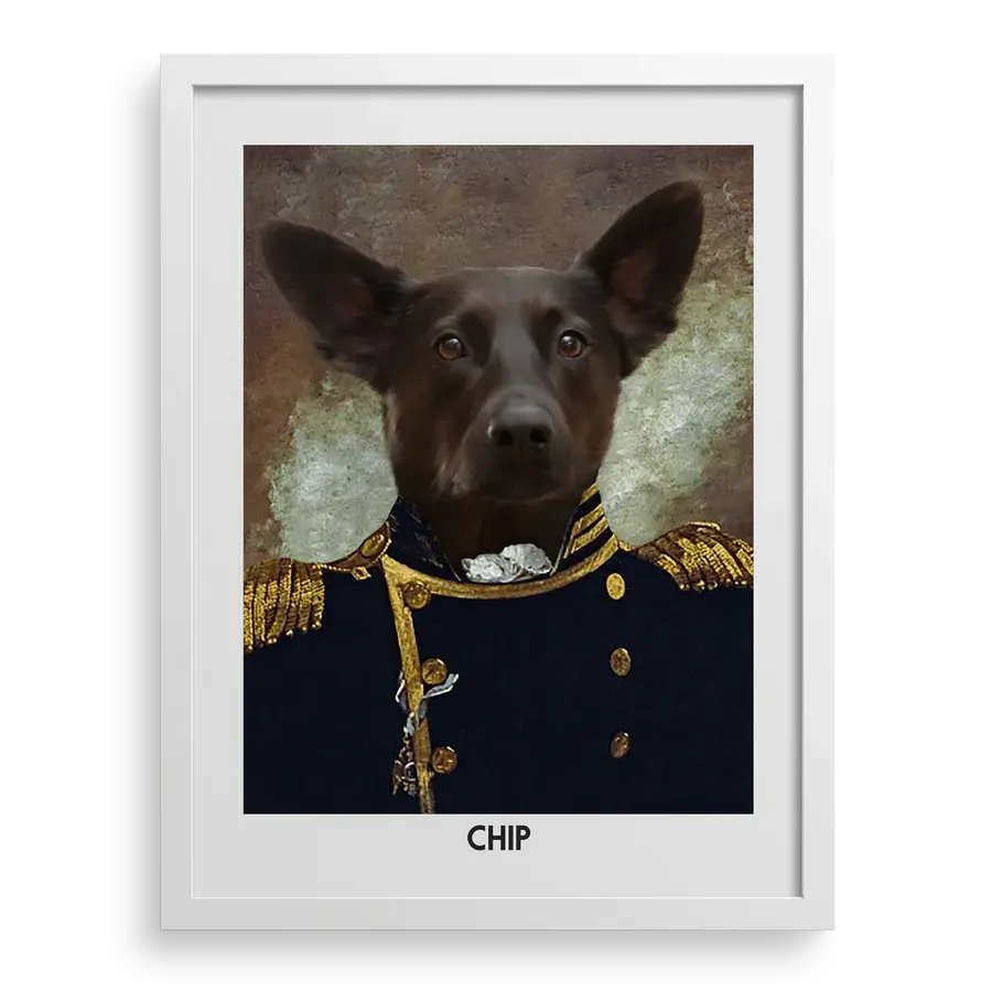 Custom pet portrait "The Grand Elegance" with White frame by Paw-Pixie.
