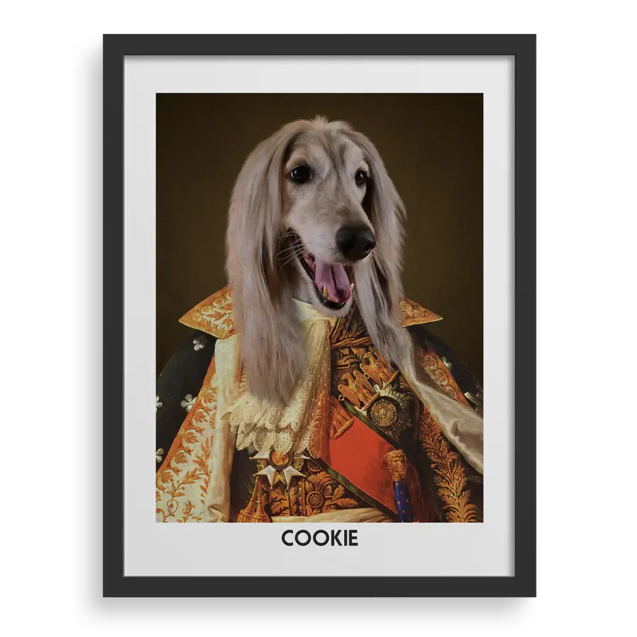 Custom pet portrait "The Princess" with Black frame by Paw-Pixie.
