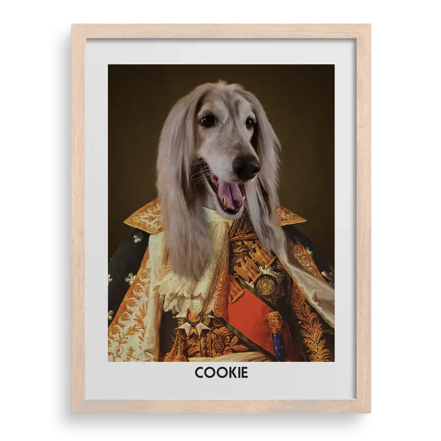 Custom pet portrait "The Princess" with Brown frame by Paw-Pixie.
