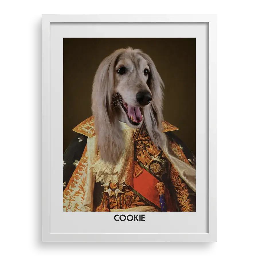 Custom pet portrait "The Princess" with White frame by Paw-Pixie.
