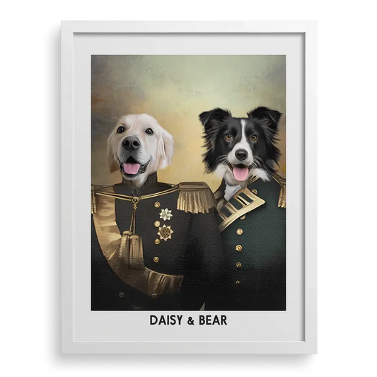 Custom pet portrait "The Protectors" with White frame by Paw-Pixie.
