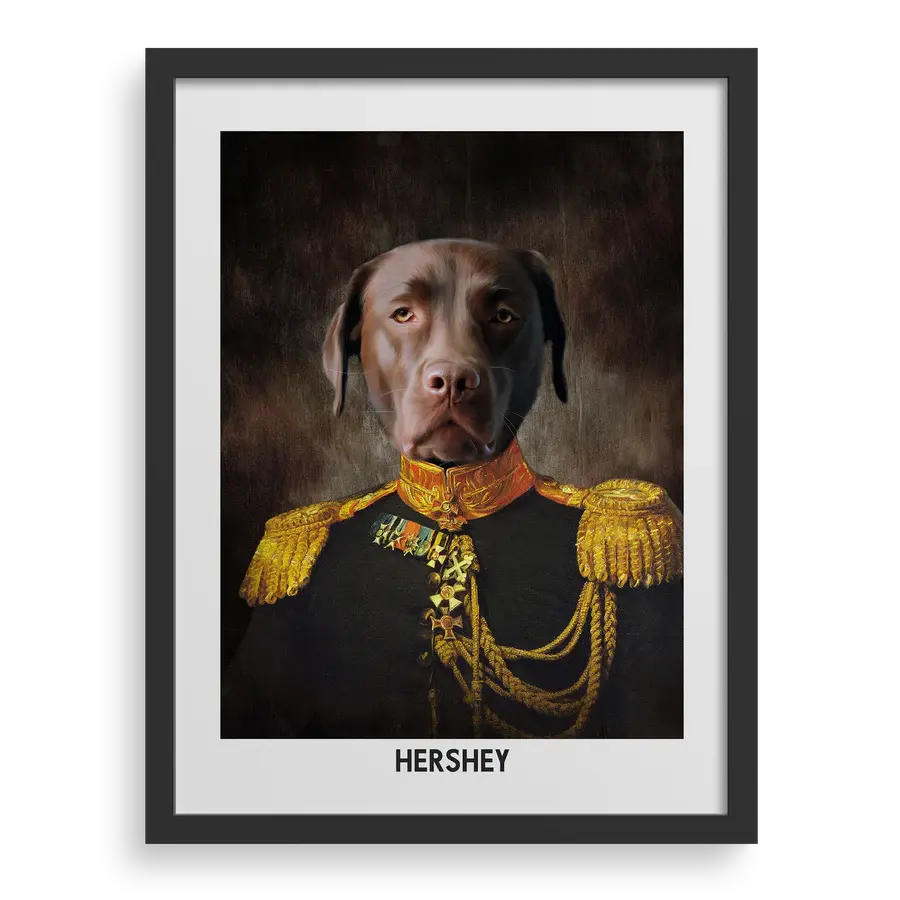 Custom pet portrait "The Regal Leader" with Black frame by Paw-Pixie.