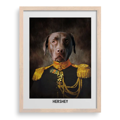 Custom pet portrait "The Regal Leader" with Natural Oak frame by Paw-Pixie.