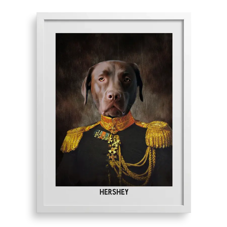 Custom pet portrait "The Regal Leader" with White frame by Paw-Pixie.