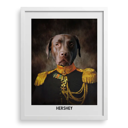 Custom pet portrait "The Regal Leader" with White frame by Paw-Pixie.