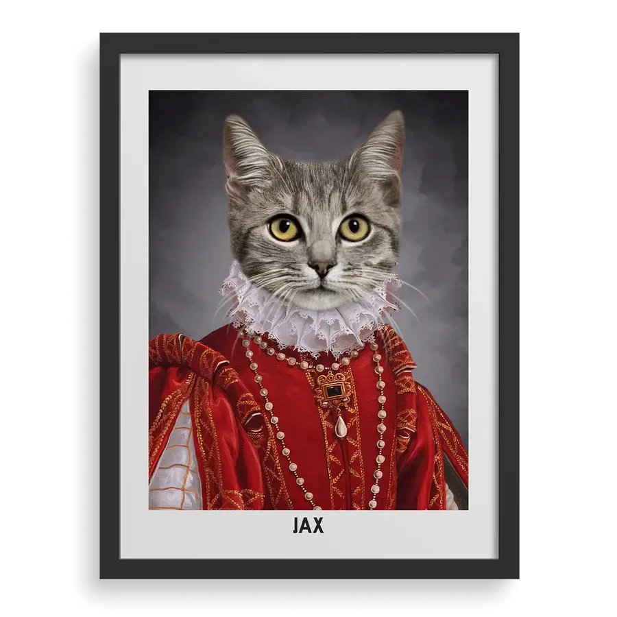 Custom pet portrait "Their Highness" with Black frame by Paw-Pixie.
