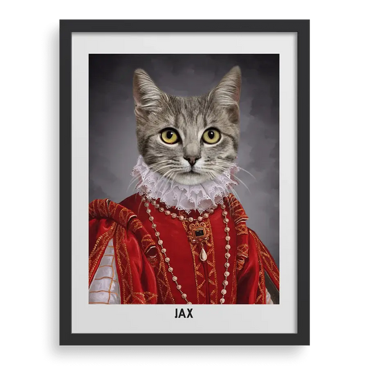 Custom pet portrait "Their Highness" with Black frame by Paw-Pixie.
