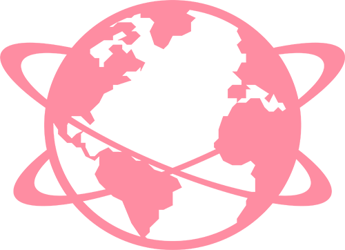 Pink globe with airplane icon symbolizing worldwide shipping services